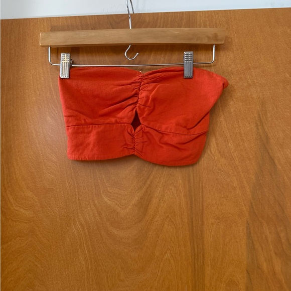 Monteau Linen 2 Piece Set- Crop Top and Tailored Pants - Orange/Red - Picture 2 of 8